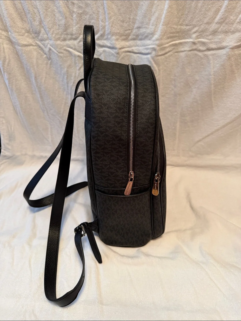 Michael Kors Dark Brown/Black MK Logo Backpack with Metallic Logo